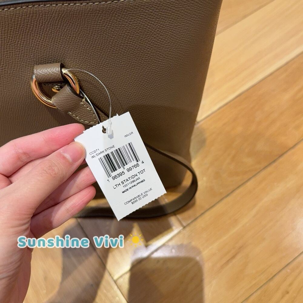 NWT COACH CCC71 Station Tote Bag Gold/Dark Stone Crossgrain leather - Picture 4 of 6